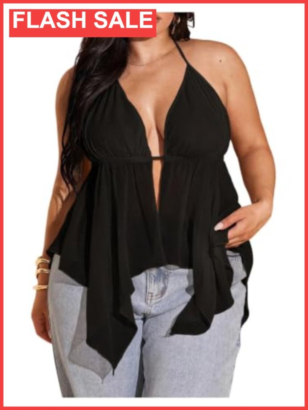 Women's Plus Size Halter Top Y2k V Neck Flowy Summer Club Top